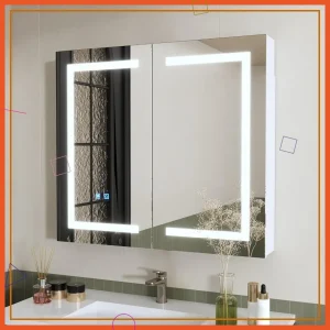LED Anti-Fog Bathroom Mirror Cabinet with Storage/White 35.4"W x 31.5"H
