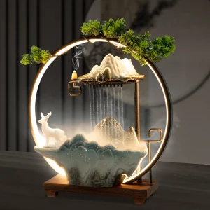 Tabletop Fountain w/ LED Lights Indoor Rockery Waterfall