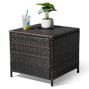 Outdoor Wicker Side Table for Poolside/Balcony Storage Table