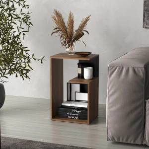 Everet 25" High 3-Tier Side Table Black - Walnut