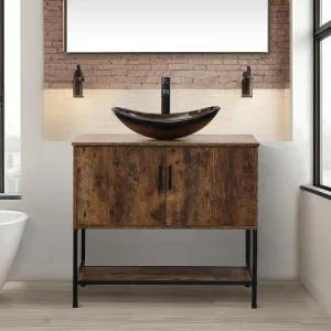 Rustic Brown 36" Bathroom Vanity with Sink/Doors & Shelf