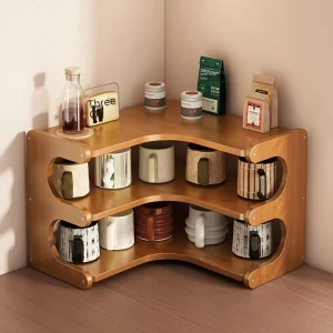 1pc Multi-Tier Bamboo Corner Shelf