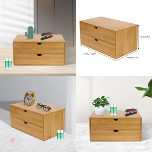 Bamboo Desk Organizer with 2 Drawers for Home Office Supplies