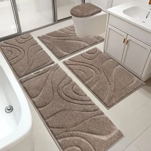 5 Piece, Soft Absorbent/Non Slip Washable Bath Rug Set with Toilet Cover