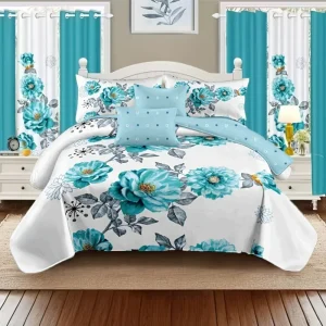 2/3pcs Teal Floral Beding Comforter Set / Twin/Queen/King