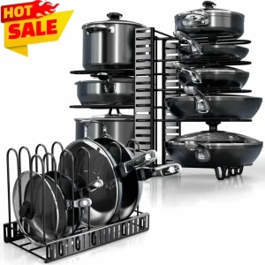 Adjustable 8-Tier Pot Pan Organizer Rack/Arrange Your Pots And Pans Efficiently