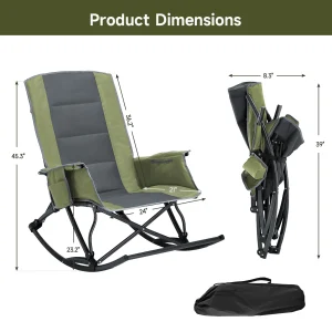 Folding Outdoor Rocking Chair with Foot Rest, 330 lbs Capacity