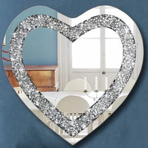 Crystal Crush Diamond Heart Shaped Silver Mirror 20x20x1 inch